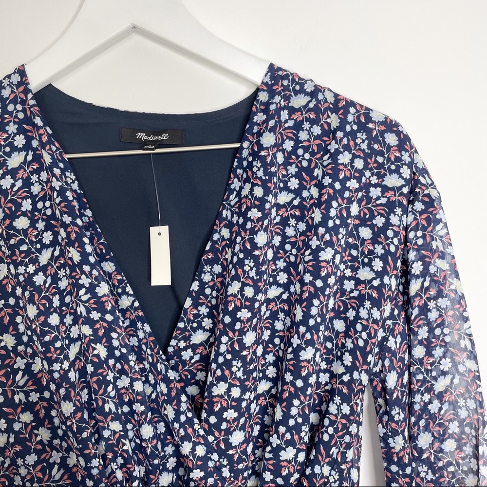 Madewell Navy Floral Tie-Waist Midi Dress Harvest - Picture 5 of 10